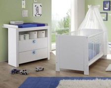 Babyzimmer Babymöbel weiß und blau komplett Set 2- teilig Kinderzimmer Olivia