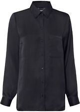 Satin-Longbluse Gr. 40 Schwarz Damenbluse Top Shirt Langarm Tunika 1xget NEUw