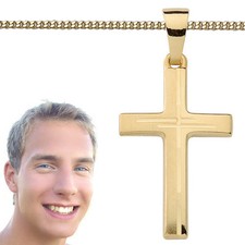 Gold 333 Kinder Kommunion und Männer Kreuz Anhänger 27 mm mit Kette Silber verg.