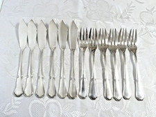 6 Personen Fischbesteck Augsburger Faden versilbert, Deetjen Frankreich