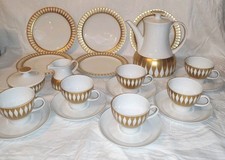 VINTAGE 60-ER KAFFEE SERVICE TAPIO WIRKKALA THOMAS/ROSENTHAL PORZELLAN WEIẞ-GOLD