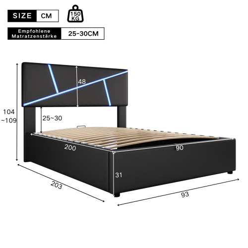 Leder led polsterbett - pu,