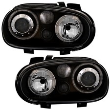 DEPO Angel Eyes Scheinwerfer Set für VW Golf 4 in Schwarz mit Nebelscheinwerfer