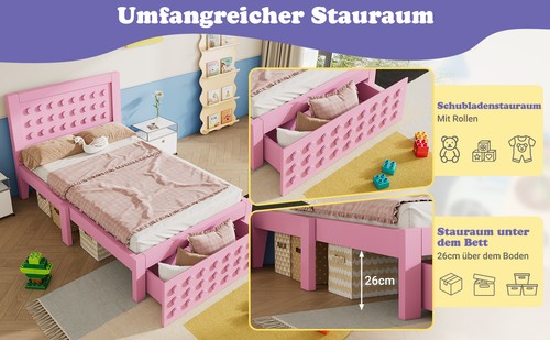 Holzbett 90x190cm rosa - 90x190cm,