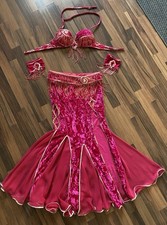 Bauchtanzkostüm Bella pink – BH ~80 B, Rock ~95 cm, edel mit Strasssteinen