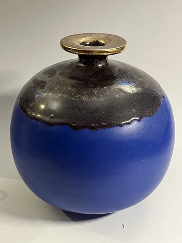 Midcentury vase blau gold - blau,