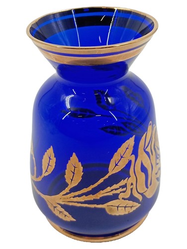 Bohemia crystal vase blau - vase, gold