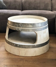 Weinfass Couchtisch mit Einlegeboden, runde Ecken, Shabby White