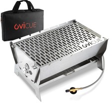 ovicue Mobiler Steck-Gasgrill L Tragbarer Grill Gas & Holzkohle mit Tragetasche