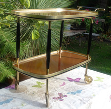 Vintage Tee-Bar-Servier-Wagen / Beistelltisch auf Rollen, 50-70er Jahre