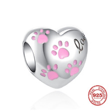 Charms Anhänger Bead Herz 925 Sterling Silber Pfote Rosa Love