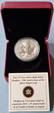 Kanada 25 Jahre Maple Leaf  High Relief Piedfort  2013  5 $  1 Oz. Silber .9999