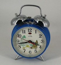 Alter Wecker Five Rams China Blau Blechwecker nickende Henne 70er Jahre