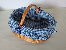 Weidenkorb, Einkaufskorb, Pilzekorb Henkel und Innenfutter oval 43 x 31 cm braun