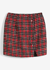 Tweed Rock in kariert mit Schlitz Gr. 38 Dunkelrot Schwarz Damen Minirock Neu