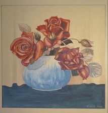 Stillleben mit Rosen in einer Vase - signiert A. Luick - Aquarell Zeichnung 1946