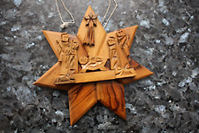 Krippe als Aufhänger Olivenholz Bethlehem 80er  16 x 15 cm Vintage Baumschmuck