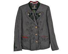 ALMSACH Trachten-Janker Damen D 42 Grau Leinen Bestickt Hirschhorn Jacke