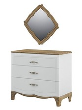 2er Set Tiffanie Schubladenkommode Wandspiegel weiß eiche Provence (18350)