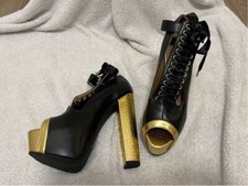 Leder Heel Schwarz Gold Gr. 41