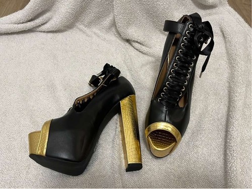 Leder heel schwarz gold - leder,