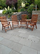 Gartenmöbel Set, Teak Massivholz, 1 Tisch, 4 Klappstühle