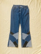 Original 90er Jahre Jeans Vintage Retro Patchwork Denim Leder