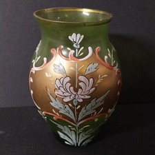 Jugendstil  Glas Vase Wohl Böhmen Email Bemalung