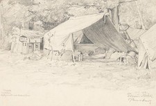 E. NÖBBE (1882-1948), Biwak bei Betheniville. Soldatenlager,  1918, Bleistift