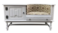 Vintage Telefonbank in weiß 1960er Flurmöbel Sitzbank Anrichte Sideboard shabby