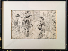 antiker japanischer Holzschnitt Japan, Papier / Schwarzdruck, Sukenobu Nishikawa