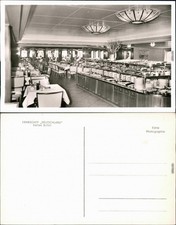 Ansichtskarte  Fährschiff "Deutschland" - Kaltes Buffet 1955