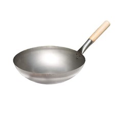 B-Ware Chinesischer Wok Ø 30 cm aus Stahl, Holzgriff, runder Boden