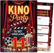 12 Einladungskarten 11. Kindergeburtstag Kino Party Mädchen Jungen