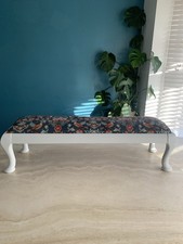 Vintage langer Holz Hocker Bank gepolsterte Platte Queen Anne Beine Cottagecore