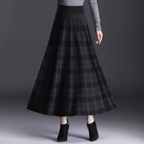 Damen kariert midi strick - strick, rock