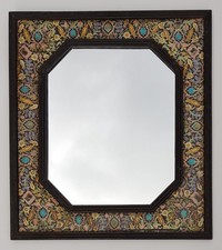 Wandspiegel Spiegel 8-eckig, Rahmen rechteckig Holz Messing & Emaille Cloisonne