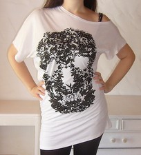 Longshirt ASYMMETRISCH Minikleid Shirt STRASS Skull TOTENKOPF Stretch S M L NEU