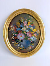 Lotte MEURER Ölgemälde um 1980 SIGNIERT Oval Bukett Blumen ROSEN Vase Goldrahmen