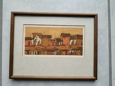 Bild Batik Motiv  "Häuser" Unikat gerahmt im Holzrahmen