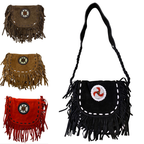 Leder fransentasche perlen - leder,
