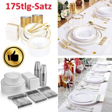 175-tlg. Party Geschirr Set Kunststoff Besteck Teller Becher Gabel Messer Löffel