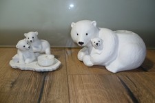 Partylite Kerzenhalter Eisbären Kinder + Mutter mit Baby + 2 Teelichter -wie Neu