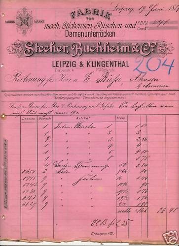 Leipzig rechnung deko 1887 - deko,