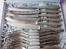 42705 Besteck Kasten GOWE 12 Teile Henckels Solingen Perlrand Barock Alpacca sgt