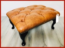 Chesterfield Queen Anne knopfbrauner Fußhocker aus echtem Leder