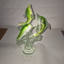 Delphine Delfin Grün  Glas ca. 26x10x18 cm Figur Statue Handarbeit 