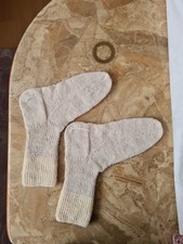 Handgestrickte Wollsocken Gr.46-47 bis 30 cm.,100% Wolle,weiß,dick,warm 