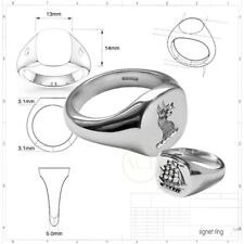 Ihre Familie Crest Kissen Signet Ring Intaglio 925 Sterlingsilber Hm 13 x 14mm