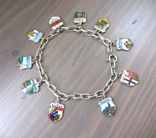 Bettelarmband, 10 Wappen Anhänger, Silber 800 835